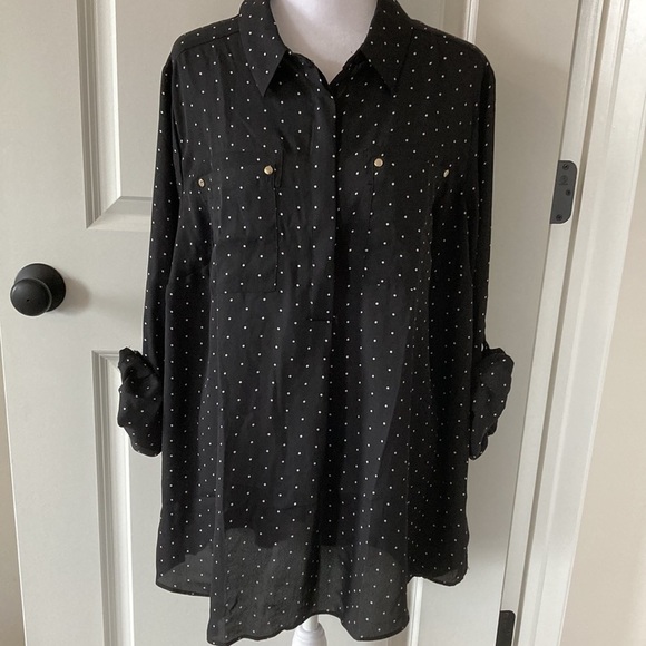 Lane Bryant 14 16 blouse polka dots black white long sleeves - Picture 7 of 13